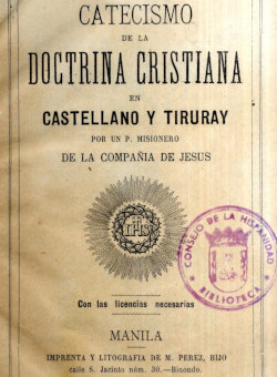 Catecismo de la doctrina cristiana en castellano y tiruray, de G. Bennasar (Manila, 1888).